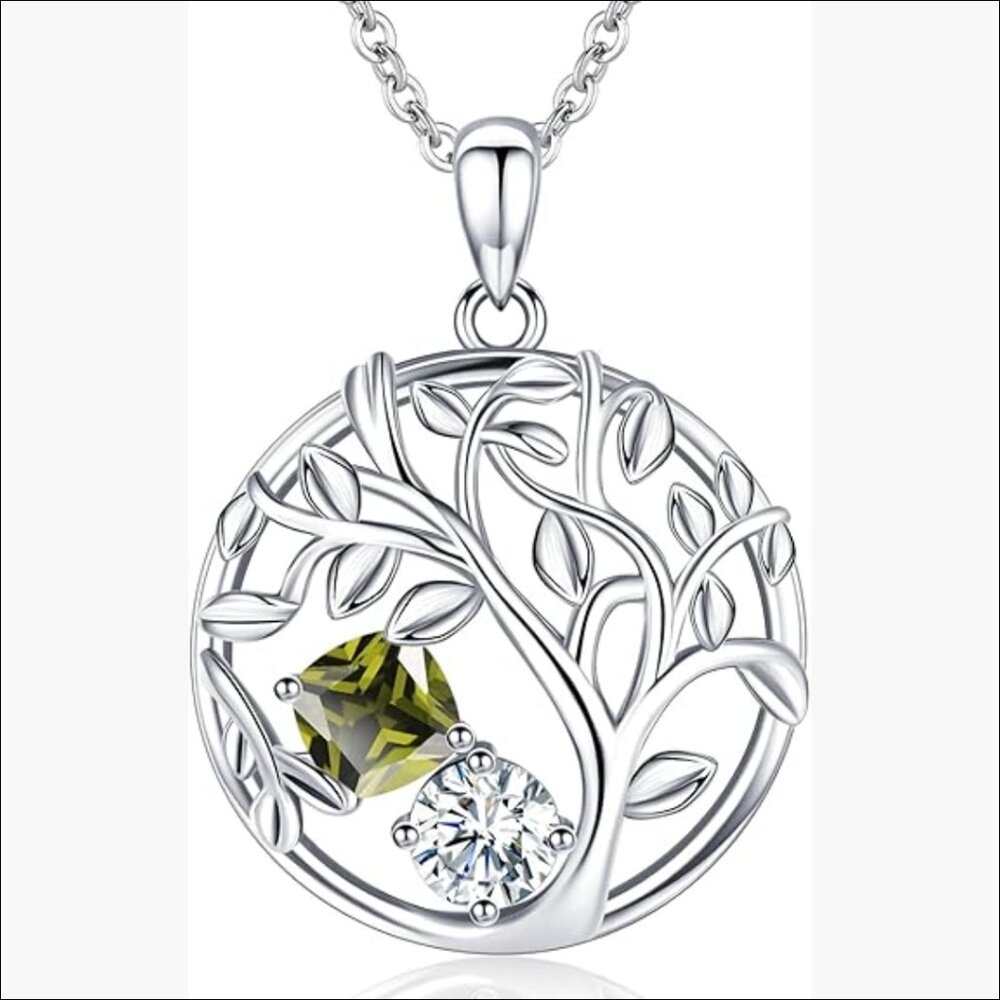 925 Sterling Silver Tree of Life Birthstone Pendant Necklace with Zircon